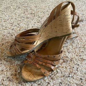 Brown wedge sandals. Size 7.
